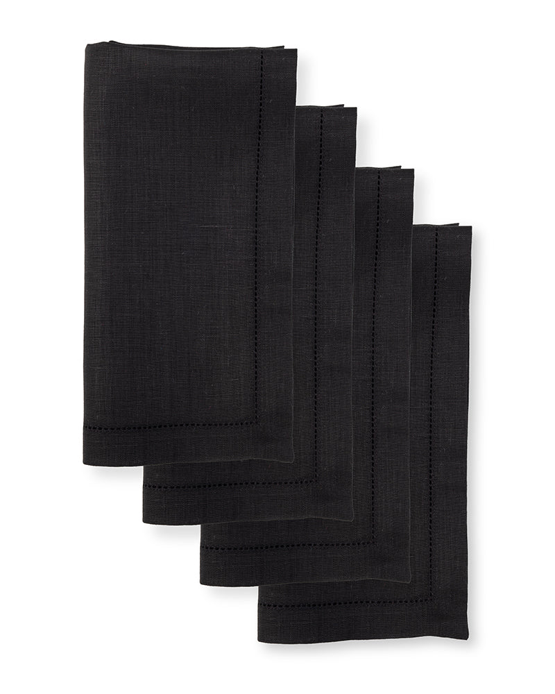 Black Linen Dinner Napkins 20 x 20 Inch Set of 4 - Hemstitch