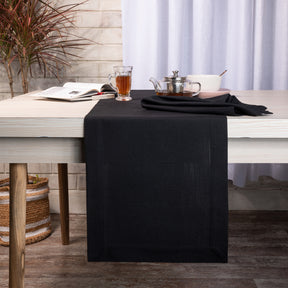 Black Faux Linen Table Runner - Mitered Corner