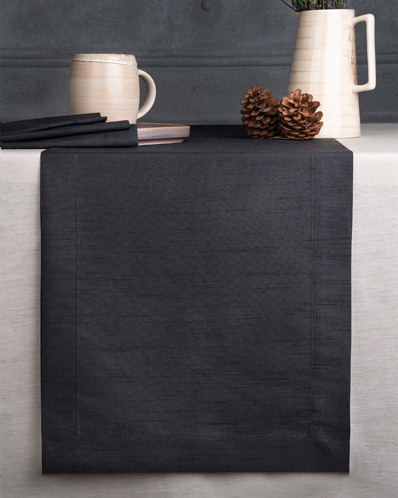 Black Silk Textured Table Runner - Mitered Corner