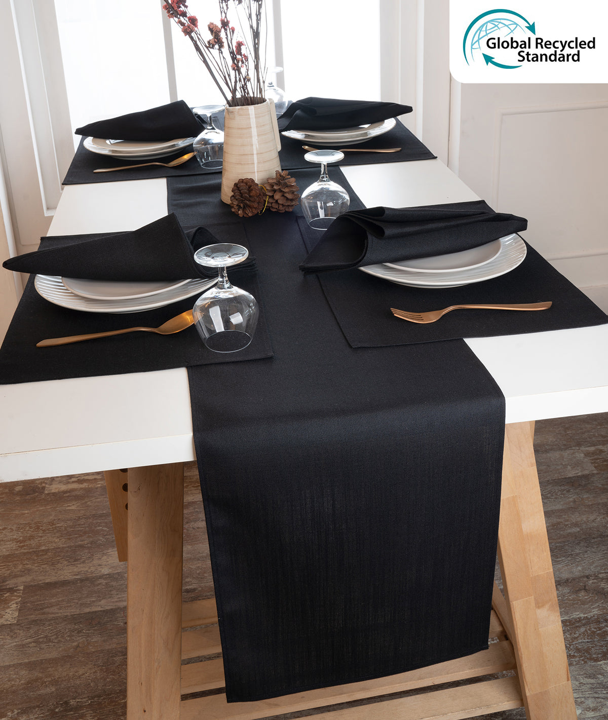 Black Linen Textured Table Runner - Plain