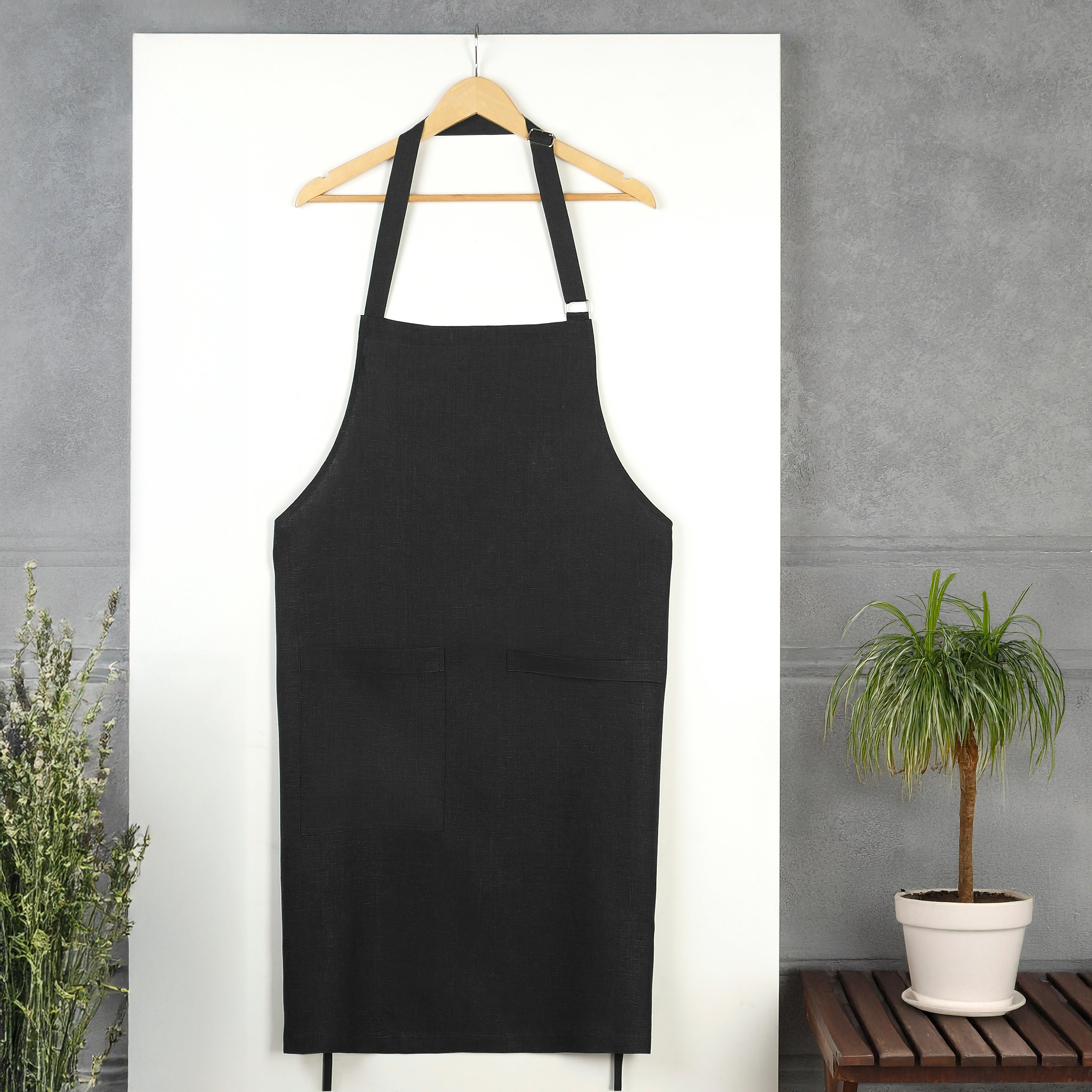 Black Linen Apron - Adjustable Strap