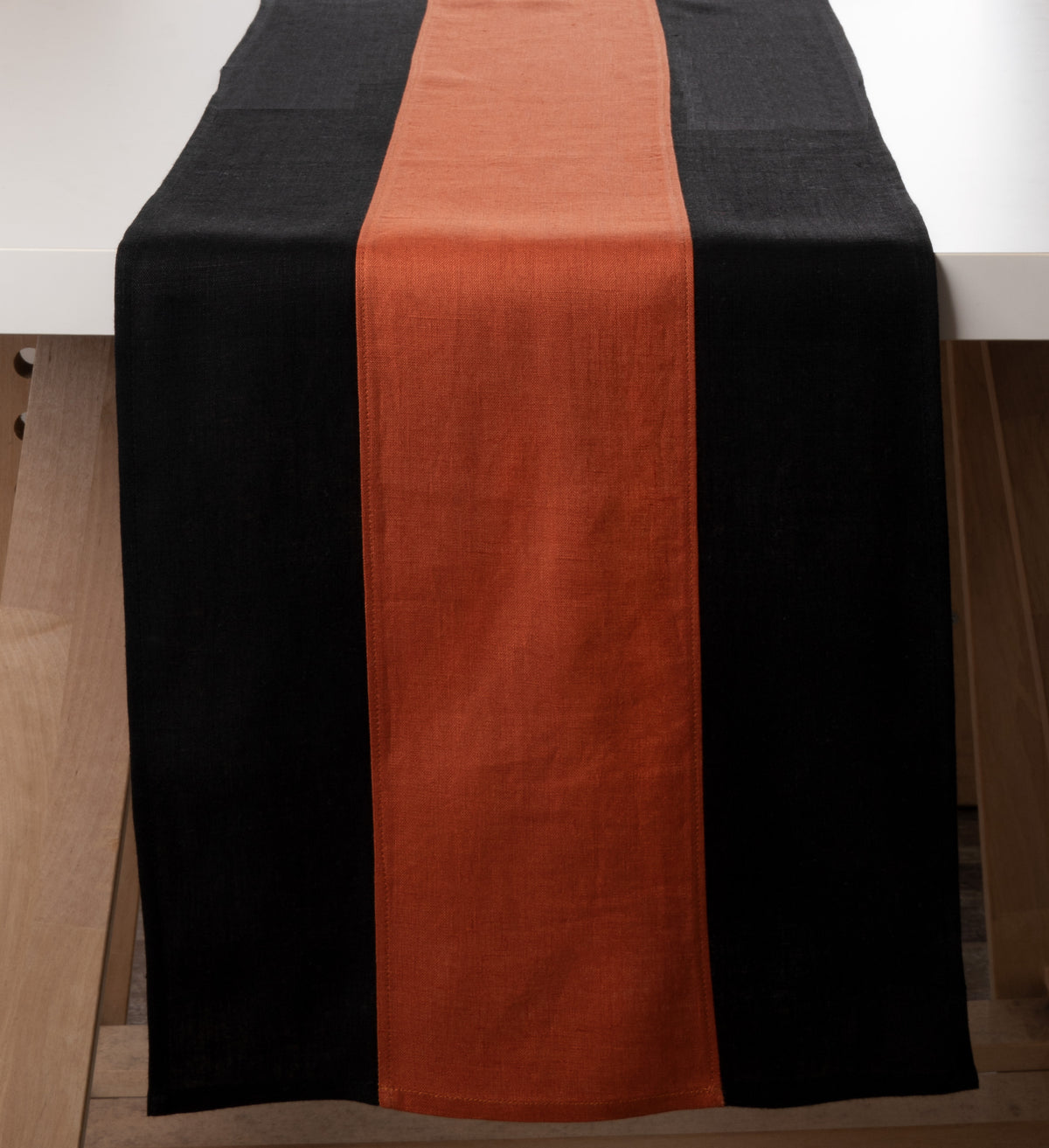 Black and Rust Linen Table Runner - Splicing