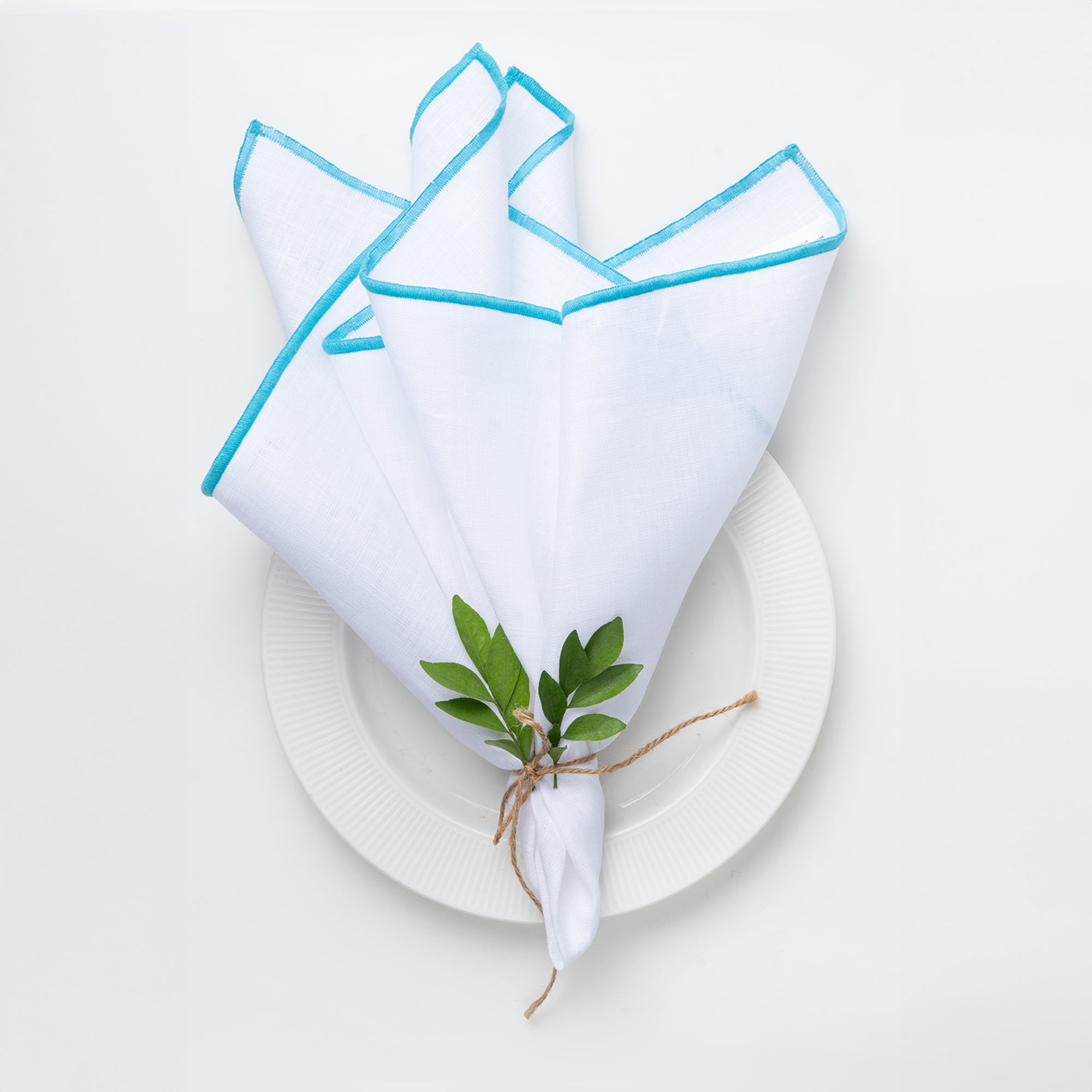 White and Blue Linen Napkins, Marrow Edge, 20 x 20 inch, 4 pcs