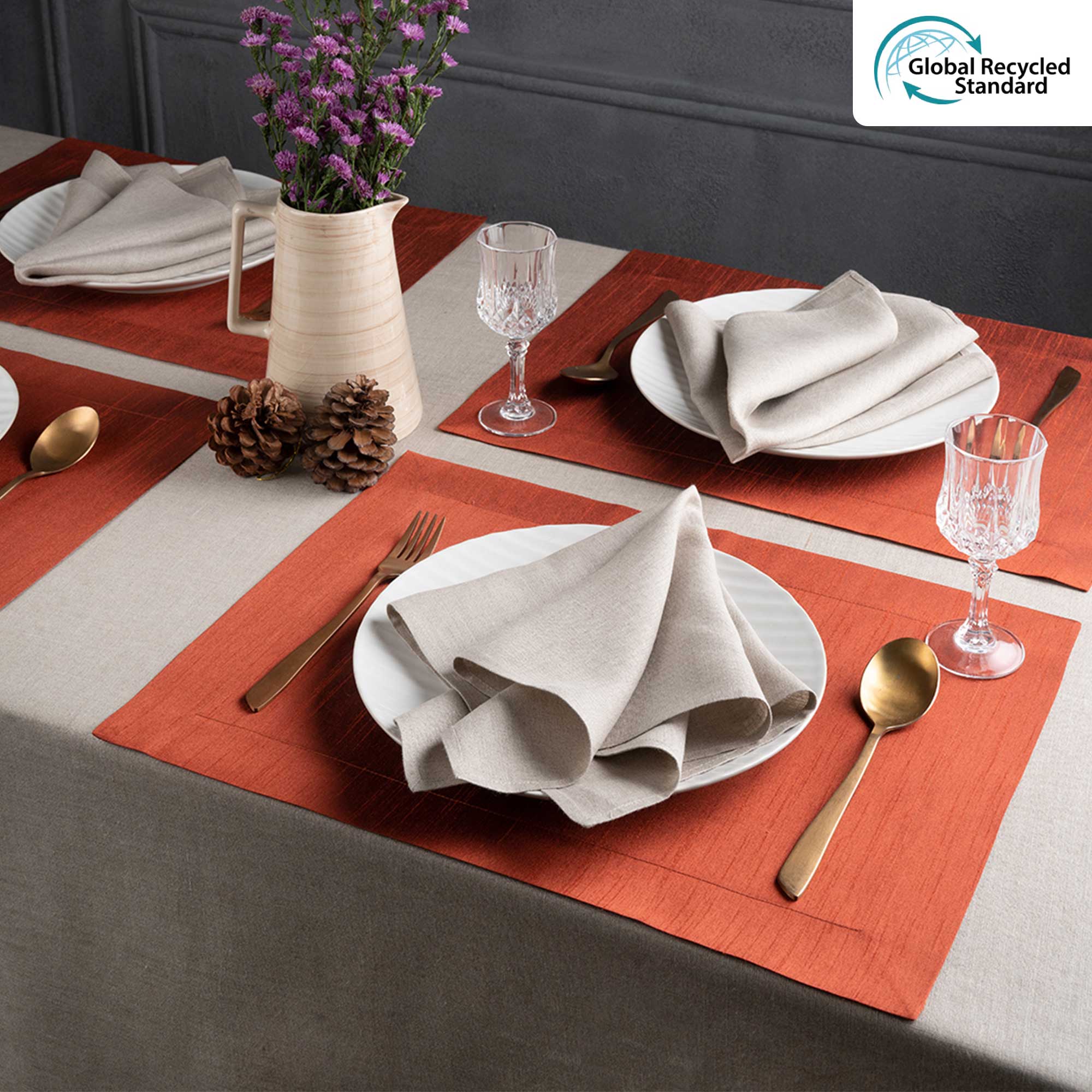 Brown Vegan Silk Placemats, Mitered Corner, 14 x 19 inch, 4 pcs