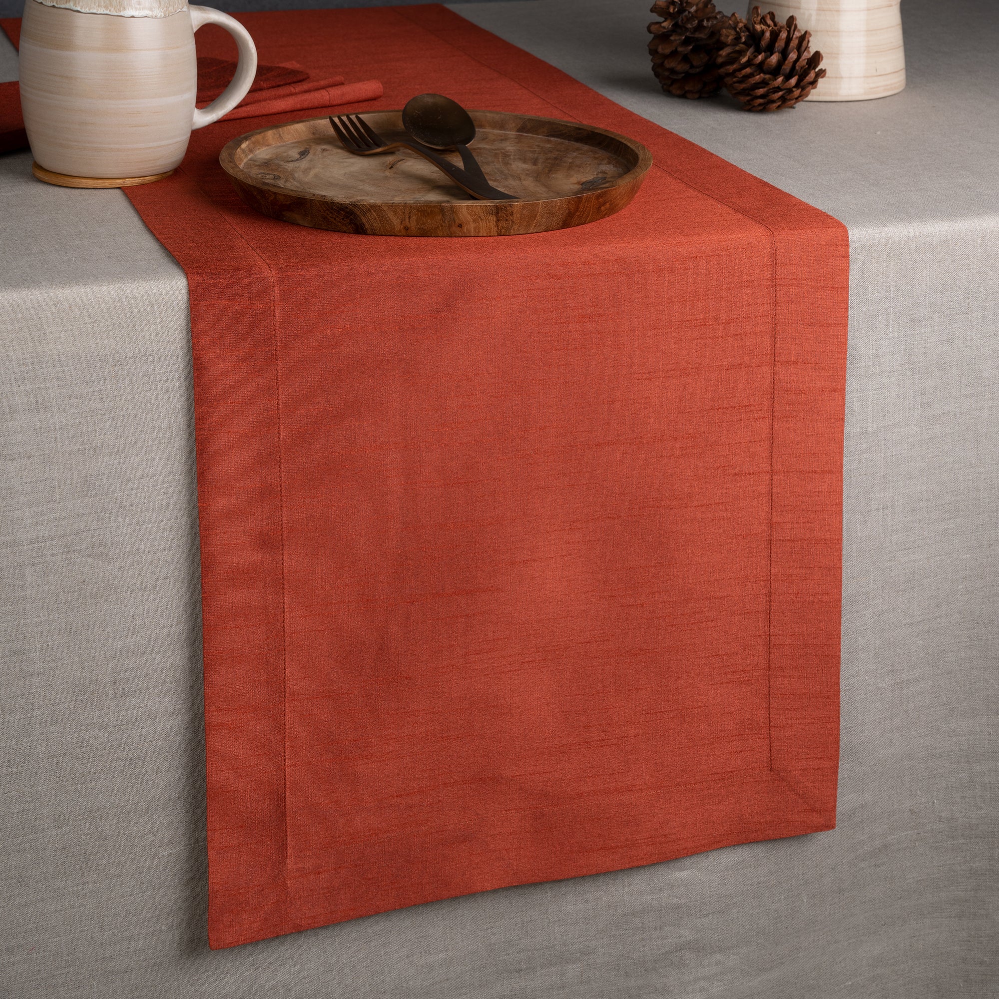 Brown Table Runner, Vegan Silk, Mitered Corner