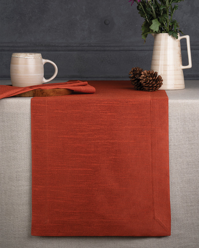 Brown Silk Textured Table Runner - Mitered Corner
