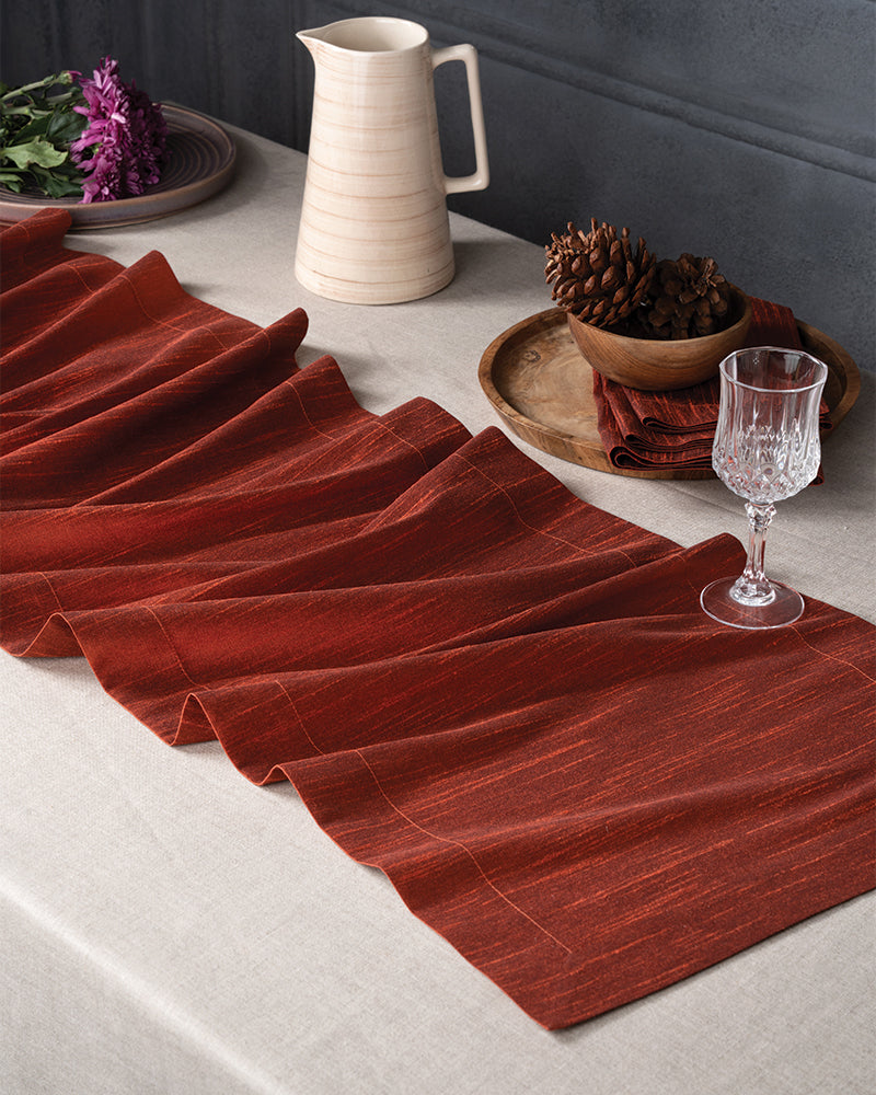 Brown Silk Textured Table Runner - Mitered Corner