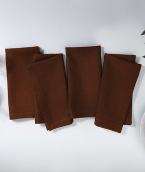 Brown Linen Look Recycled Fabric Mitered Corner Dinner Napkins