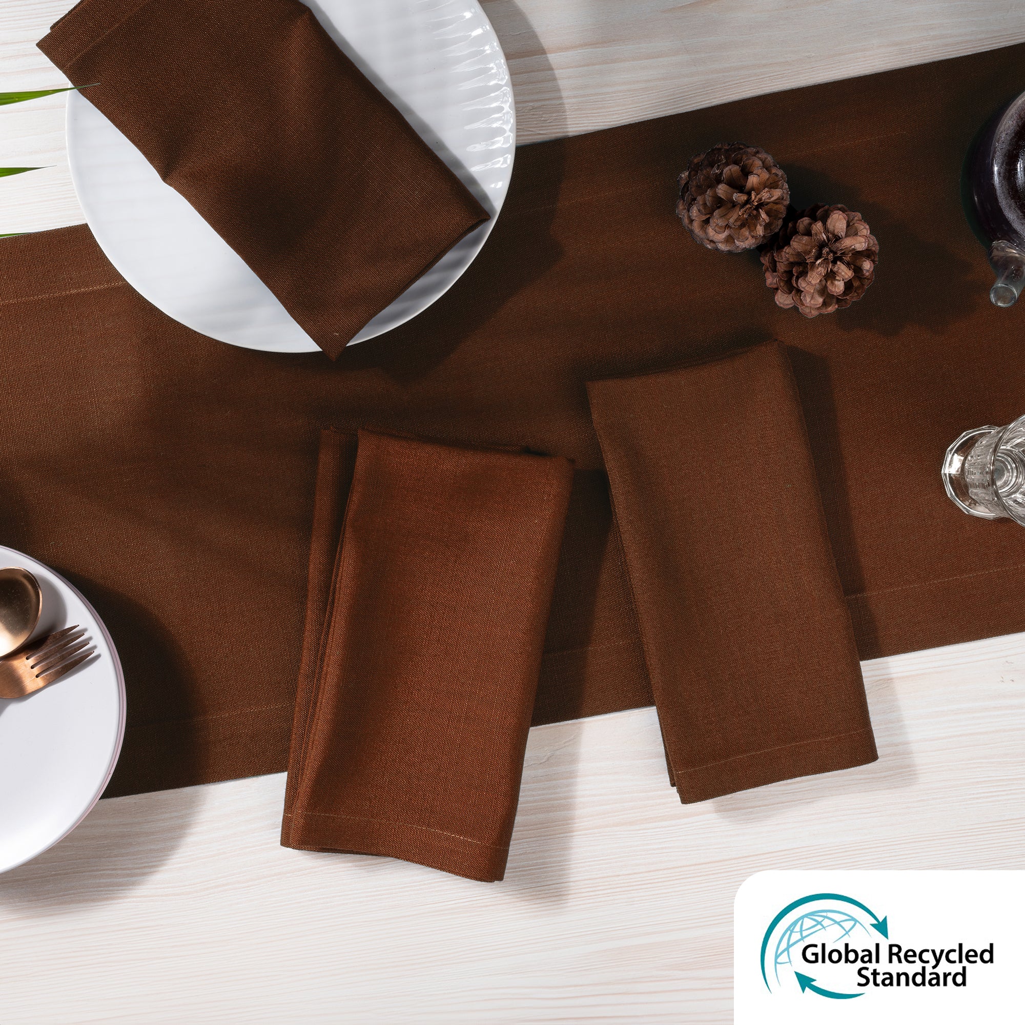 Brown Faux Linen Napkins, Mitered Corner, 20 x 20 inch, 4 pcs