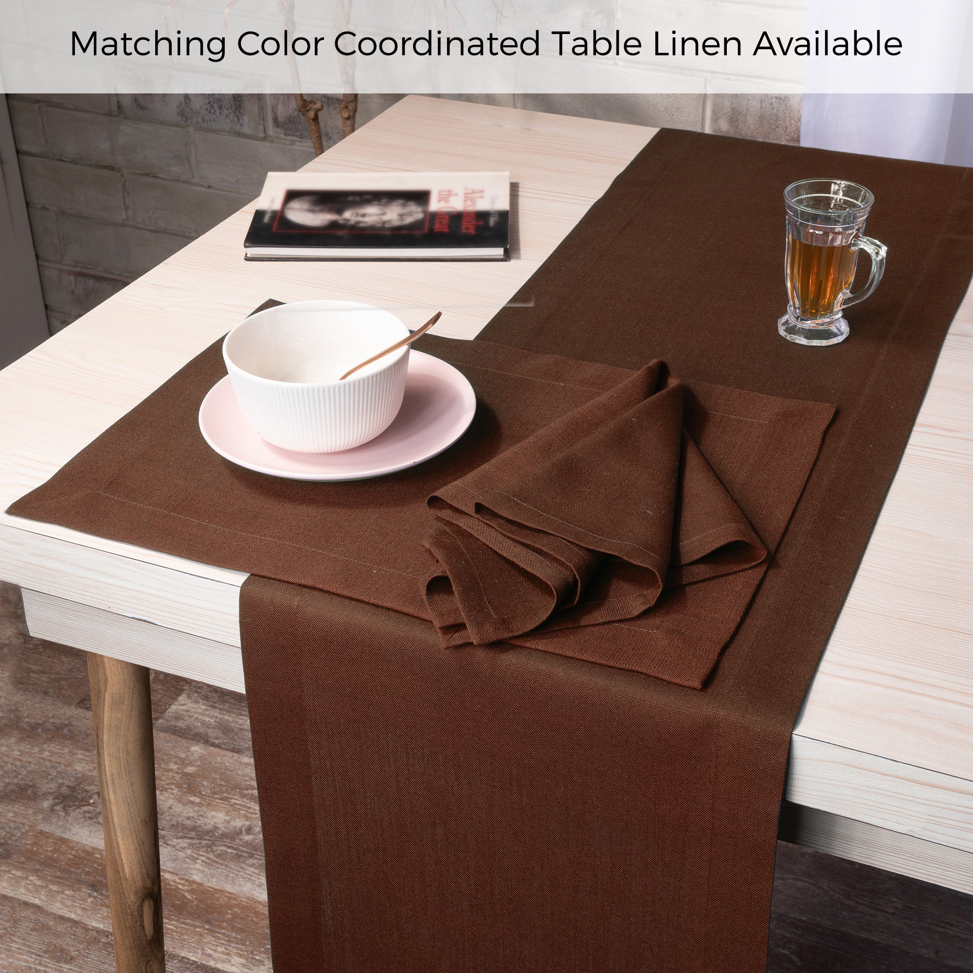 Brown Faux Linen Placemats, Mitered Corner, 14 x 19 inch, 4 pcs