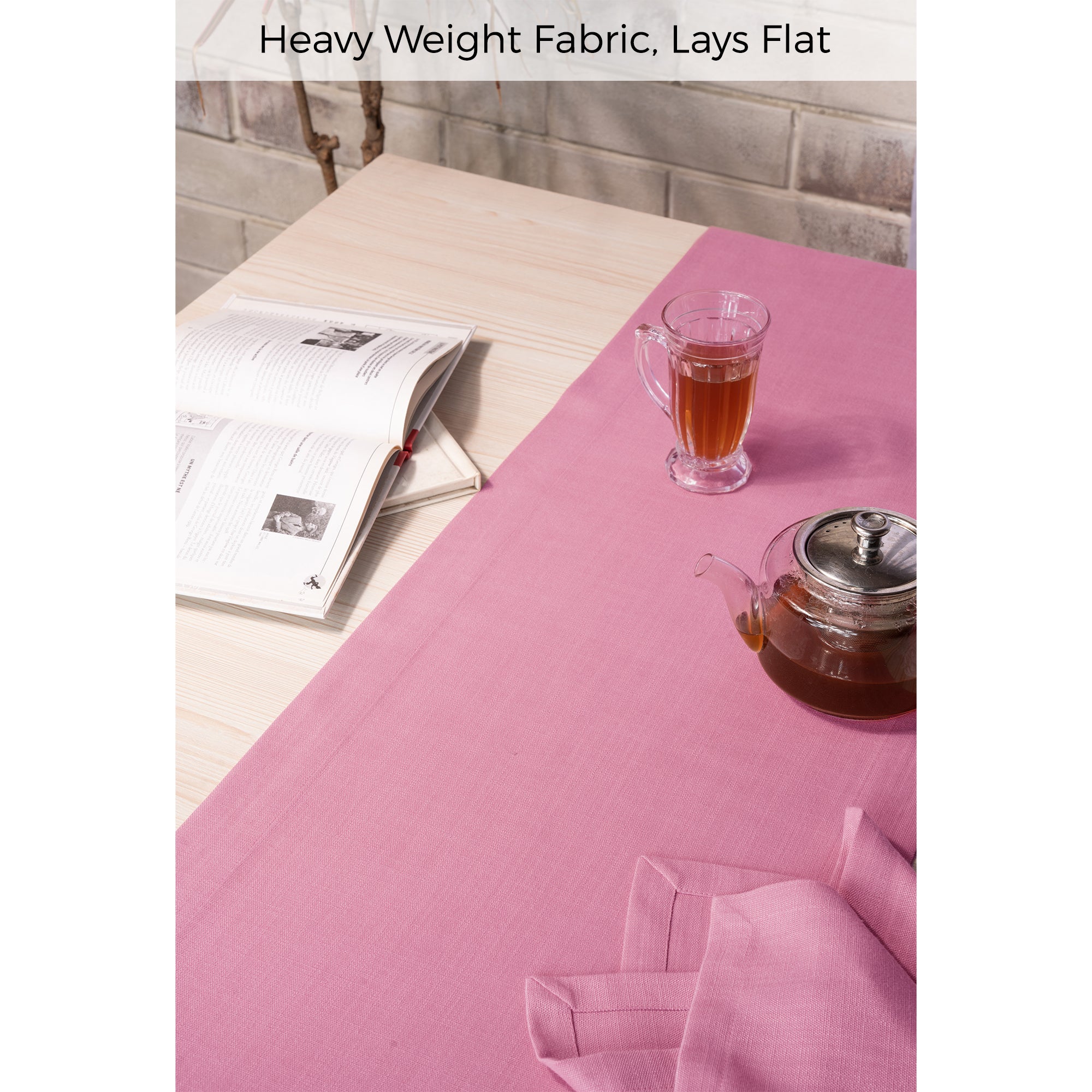 Bubblegum Pink Table Runner, Faux Linen, Mitered Corner