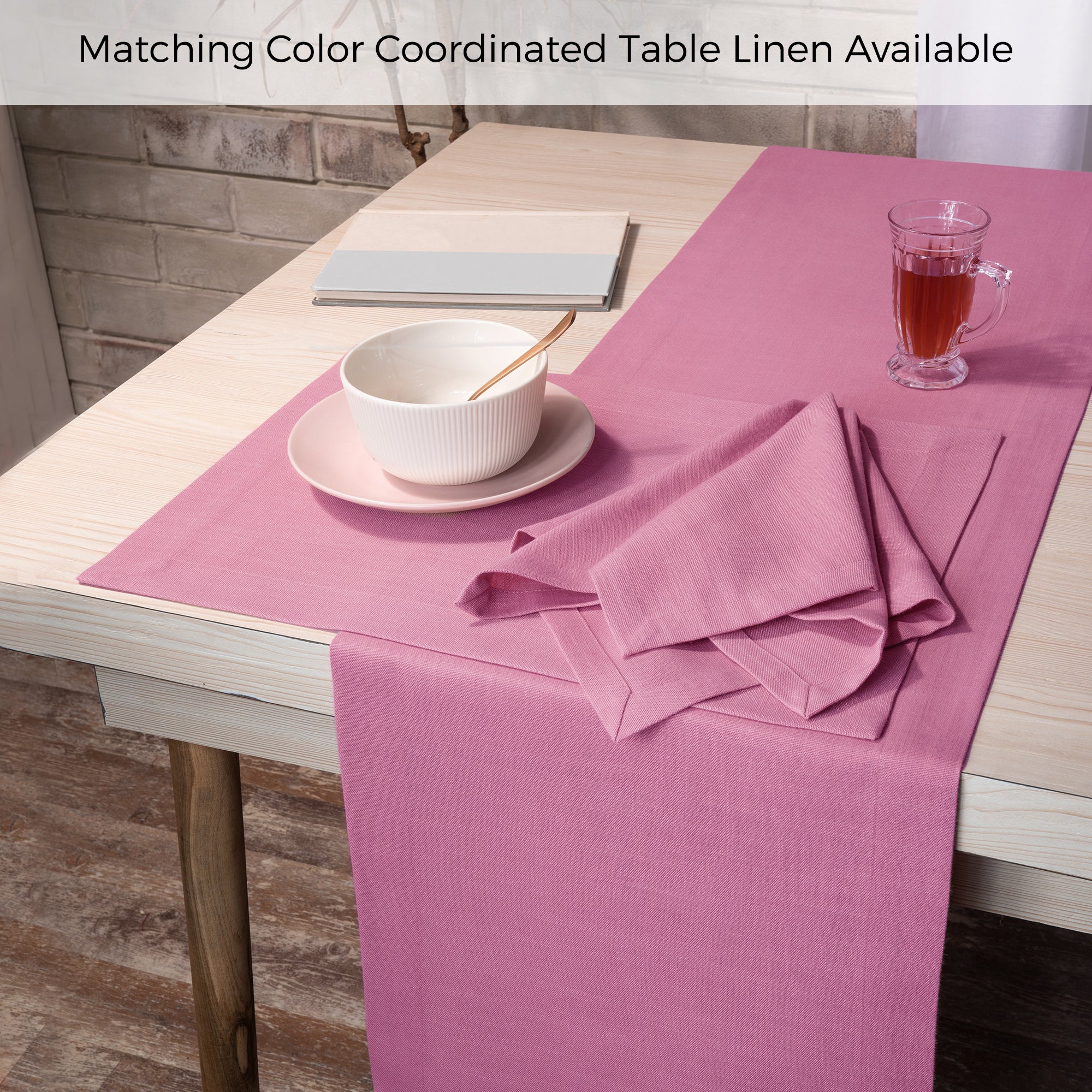 Bubblegum Pink Faux Linen Placemats, Mitered Corner, 14 x 19 inch, 4 pcs