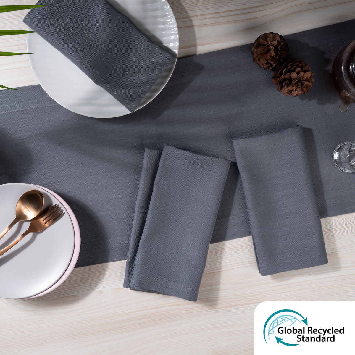 Charcoal Grey Linen Textured Dinner Napkins 20 x 20 Inch Set of 4 - Mitered Corner