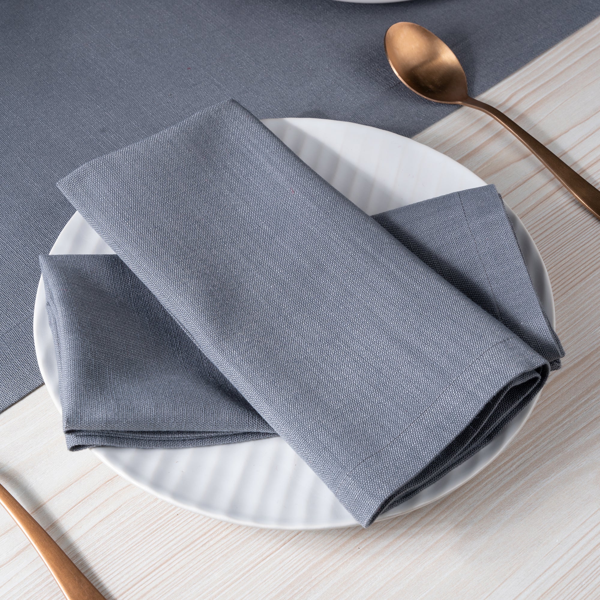 Charcoal Grey Faux Linen Napkins, Mitered Corner, 20 x 20 inch, 4 pcs