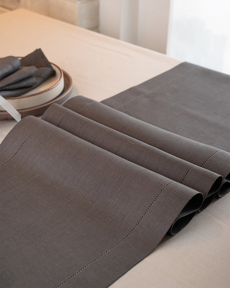 Charcoal Grey Linen Table Runner - Hemstitch