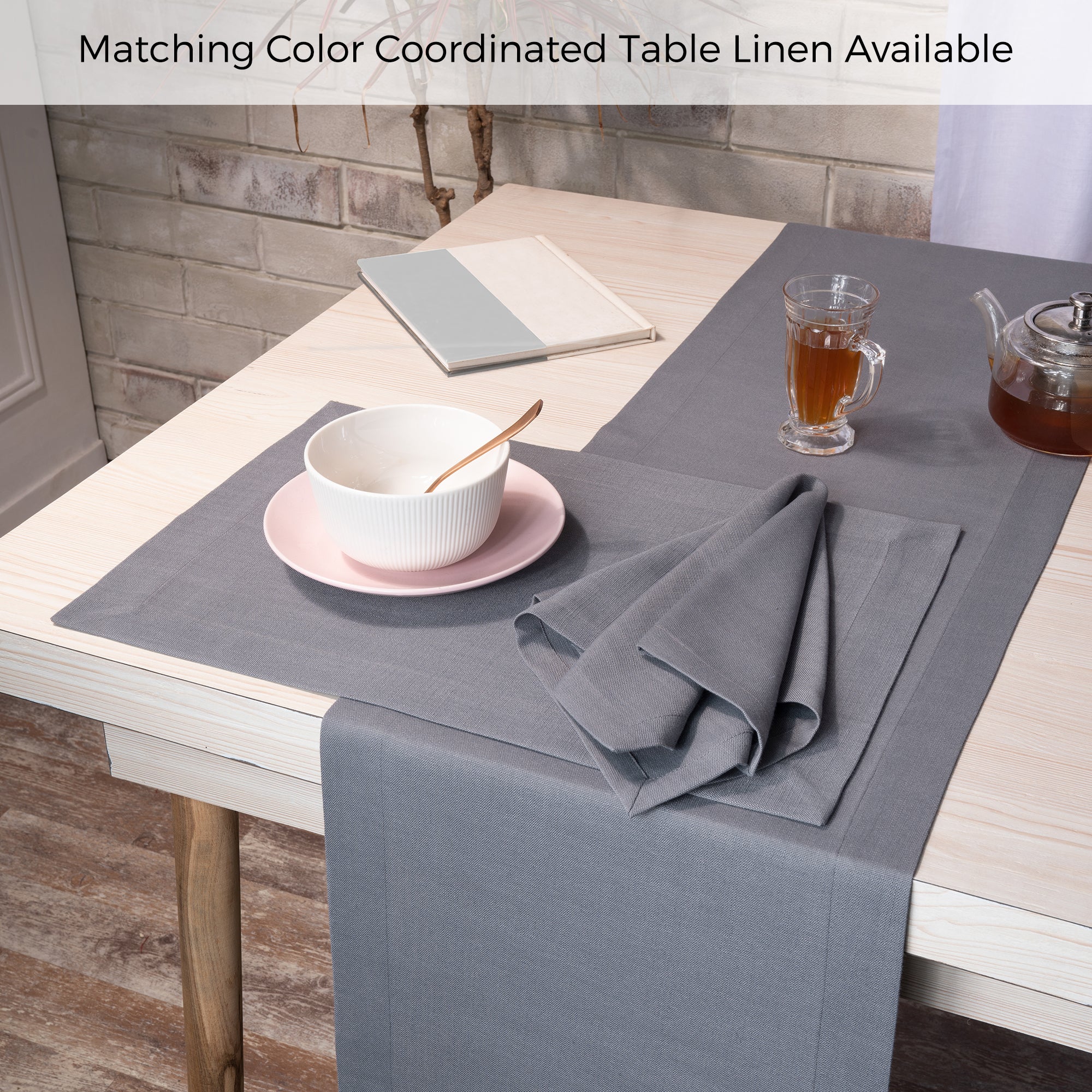 Charcoal Grey Faux Linen Placemats, Mitered Corner, 14 x 19 inch, 4 pcs