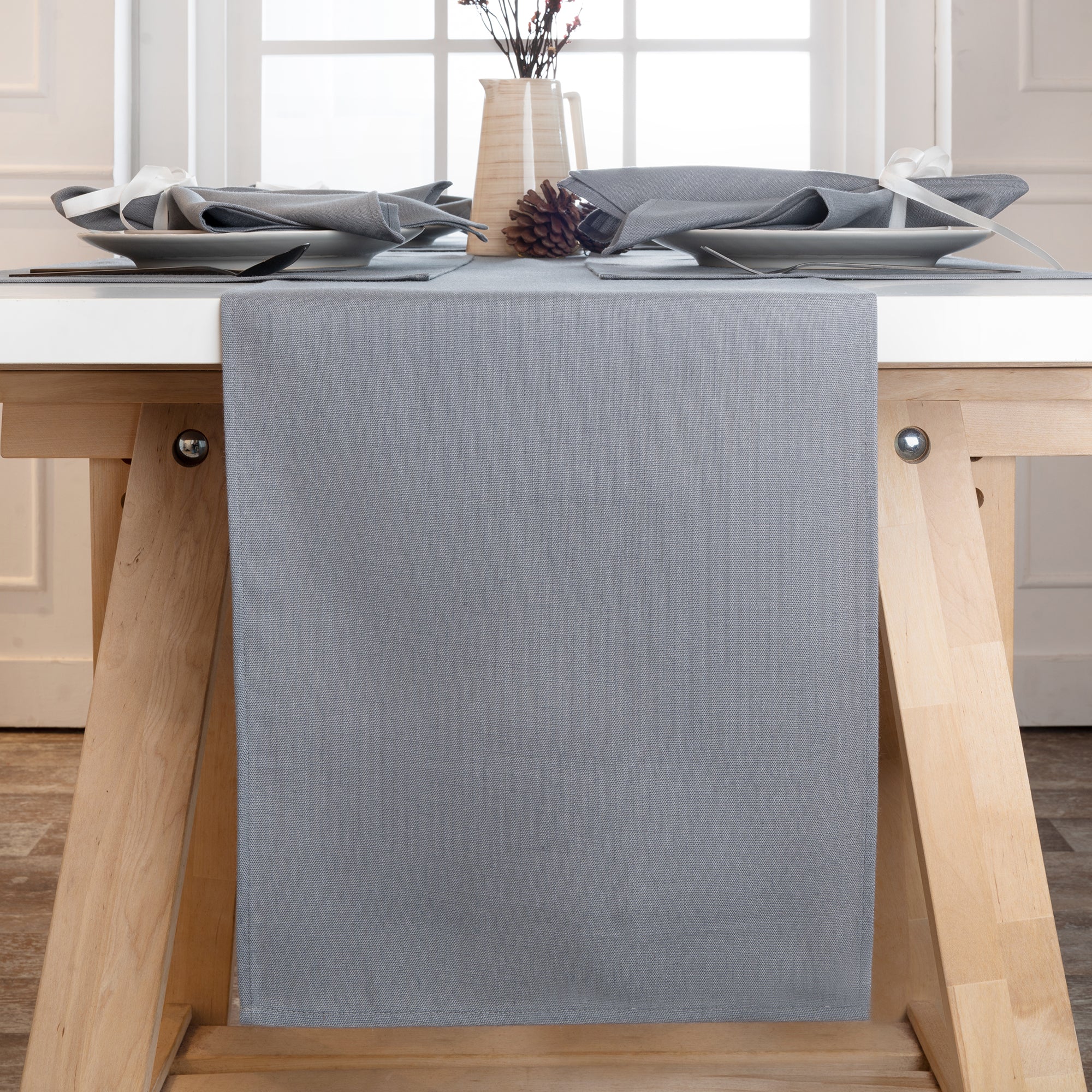 Charcoal Grey Table Runner, Faux Linen, Plain