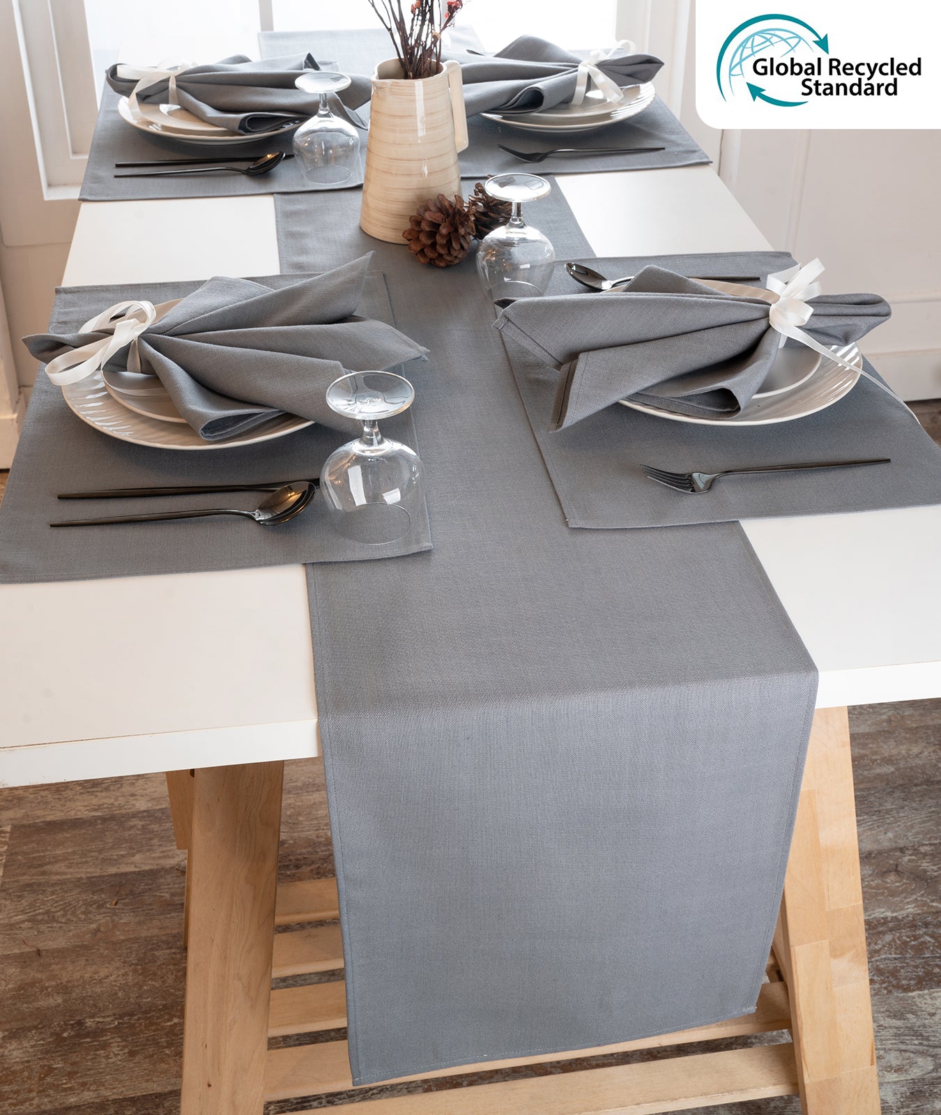 Recycled Polyester Table Runner Charcoal Grey