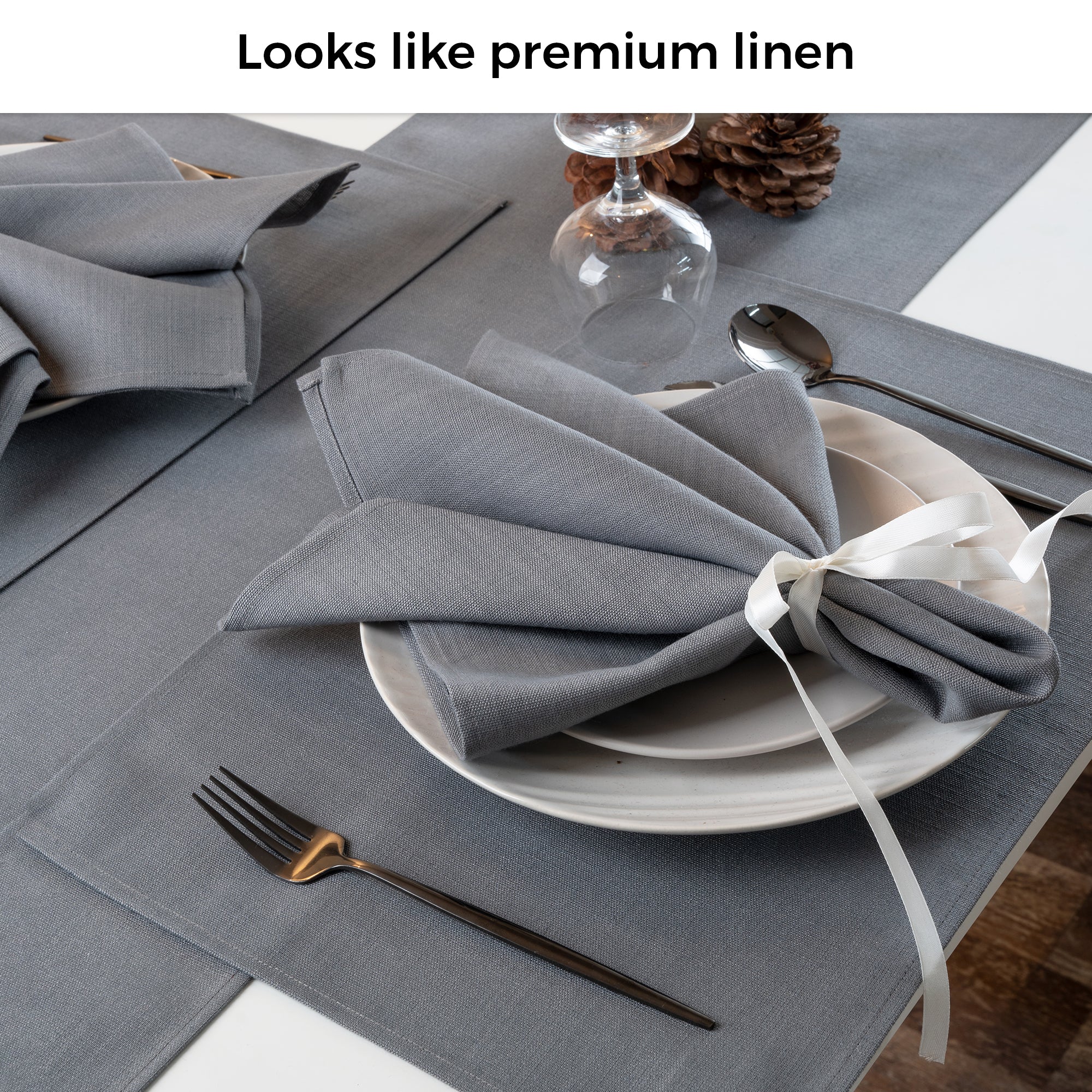 Charcoal Grey Table Runner, Faux Linen, Plain