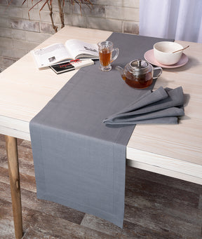 Charcoal Grey Linen Look Recycled Fabric Mitered Corner Table Runner