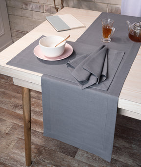 Charcoal Grey Linen Look Recycled Fabric Mitered Corner Table Runner