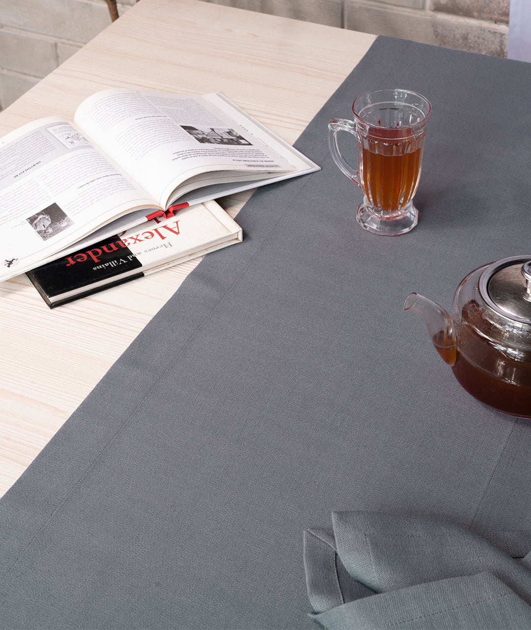 Charcoal Grey Linen Look Recycled Fabric Mitered Corner Table Runner