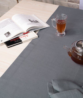 Charcoal Grey Linen Look Recycled Fabric Mitered Corner Table Runner