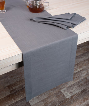 Charcoal Grey Linen Look Recycled Fabric Mitered Corner Table Runner