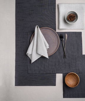 Charcoal Grey Silk Textured Placemats 14 x 19 Inch Set of 4 - Mitered Corner
