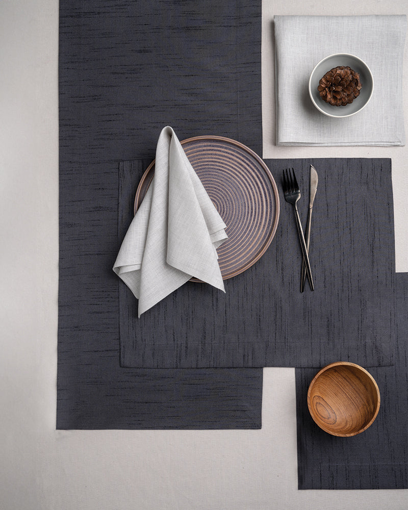 Charcoal Grey Silk Textured Table Runner - Mitered Corner