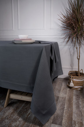 Charcoal Grey Linen Textured Tablecloth - Mitered Corner