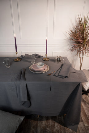 Charcoal Grey Linen Textured Tablecloth - Mitered Corner