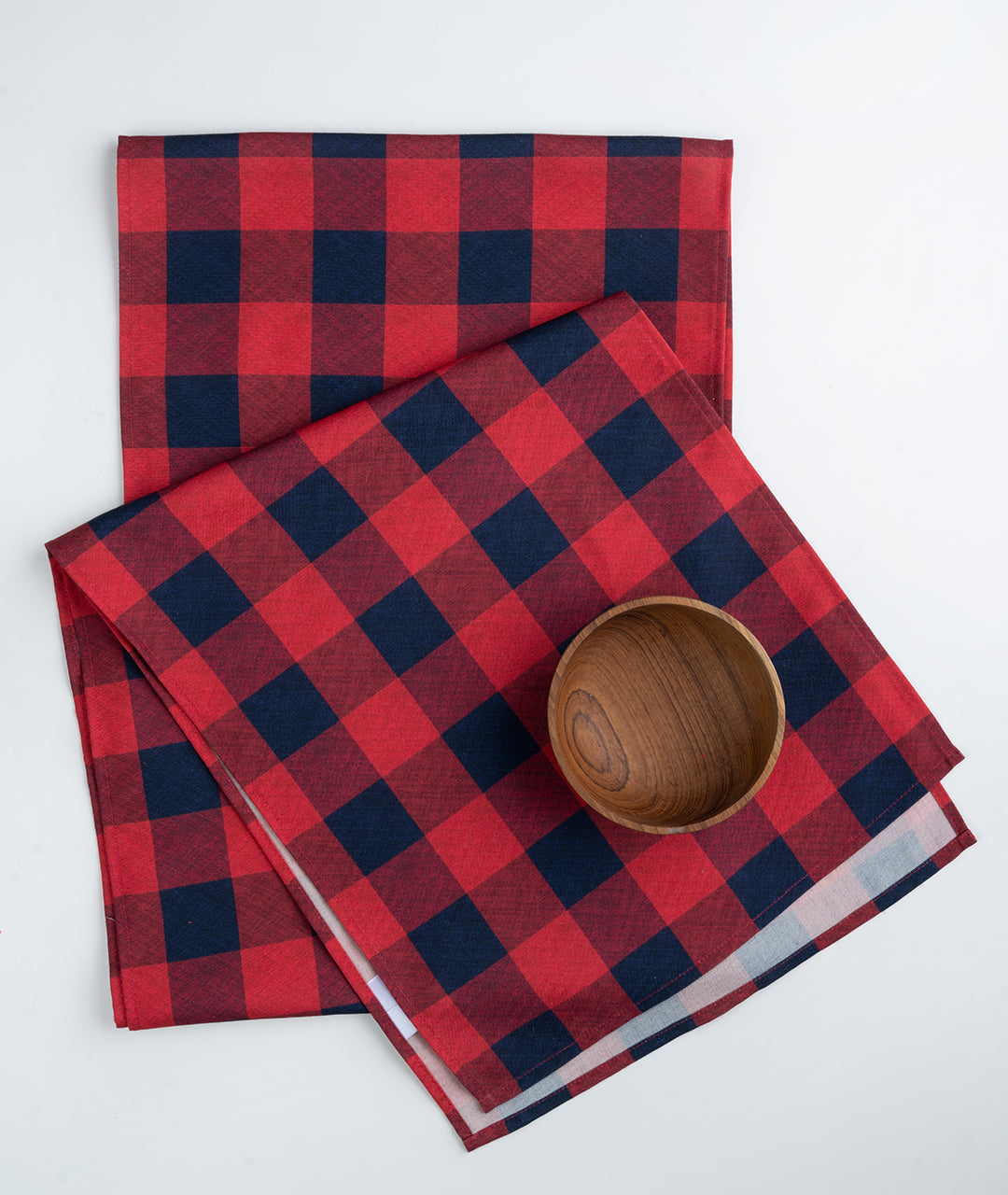 Navy Blue and Red Buffalo Check Linen Textured Table Runner - 4th July Print