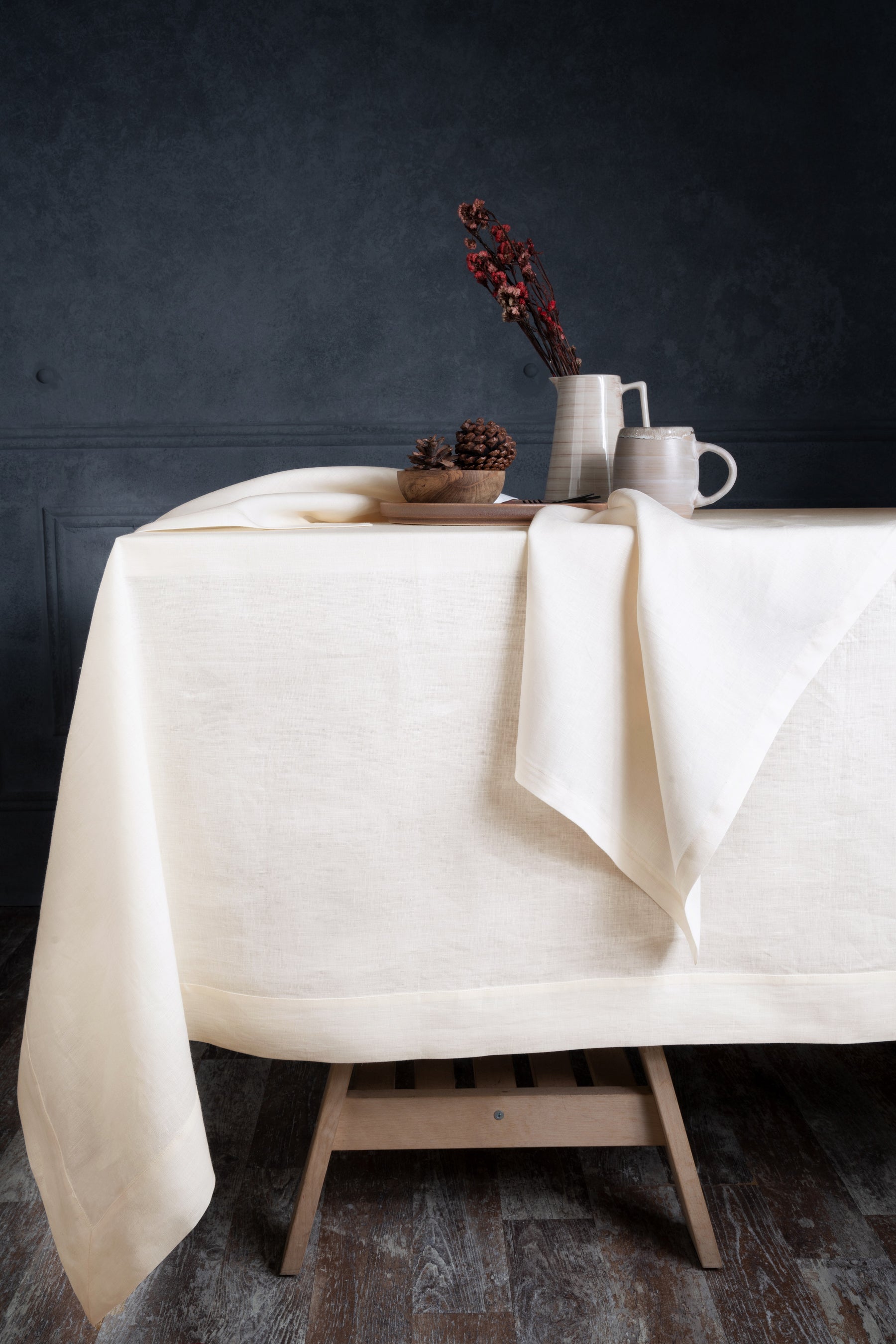 Cream Linen Tablecloth - Hemmed