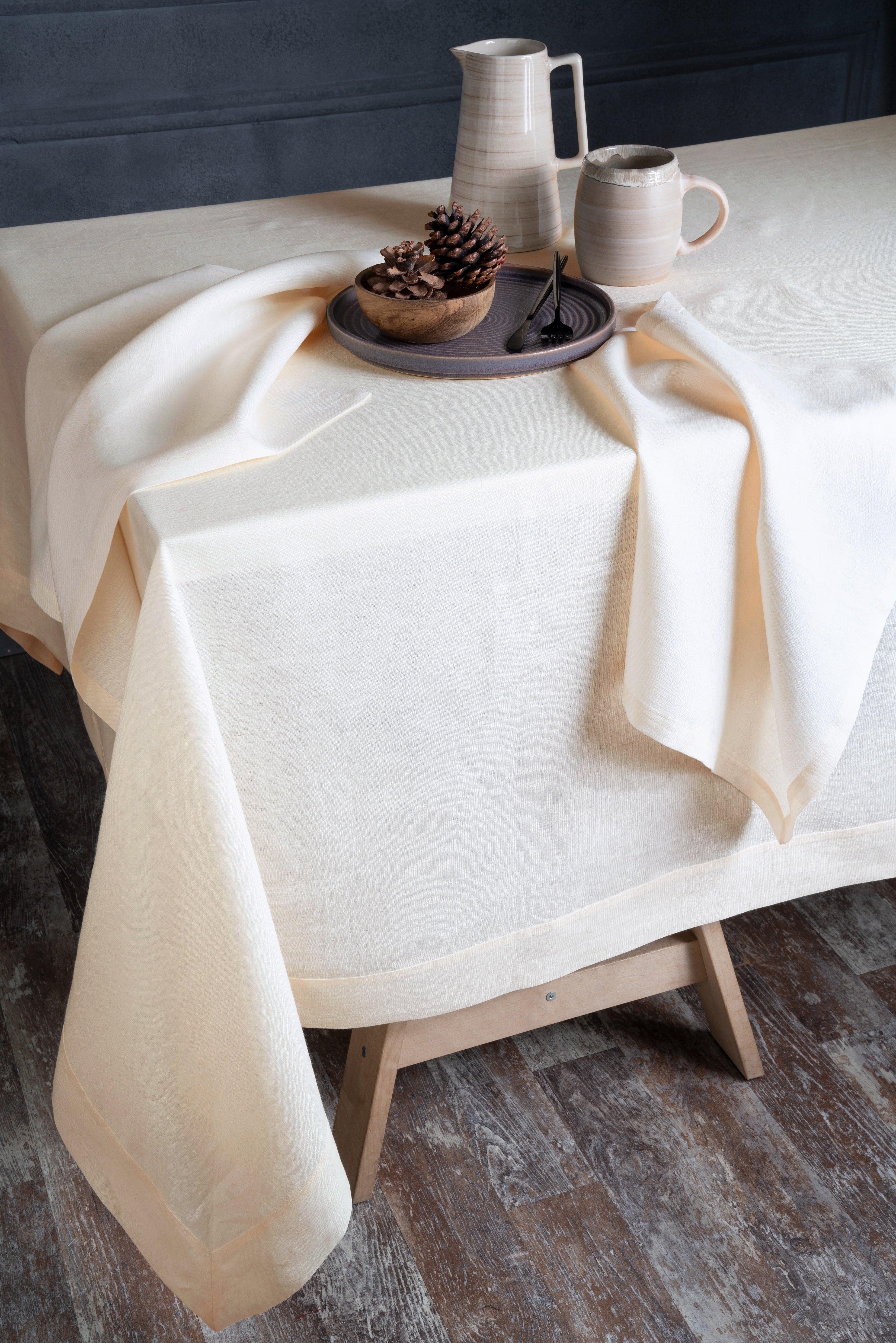 Cream Linen Tablecloth, Hemmed