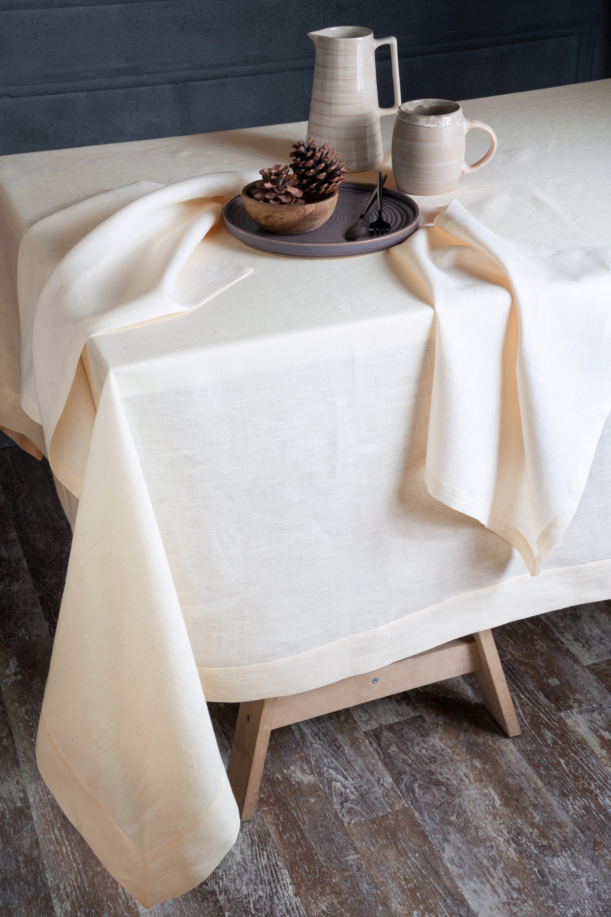 Cream Linen Tablecloth - Hemmed