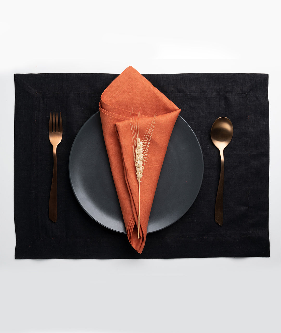 Black and Rust Linen Placemats 14 x 19 Inch Set of 4 - Reversible