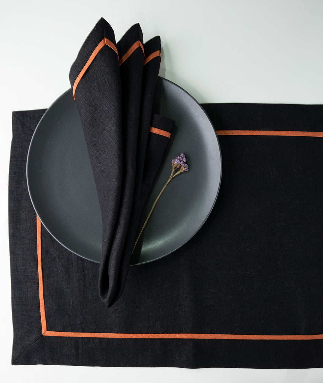 Black & Rust Linen Dinner Napkins 20 x 20 Inch Set of 4 - Reversible