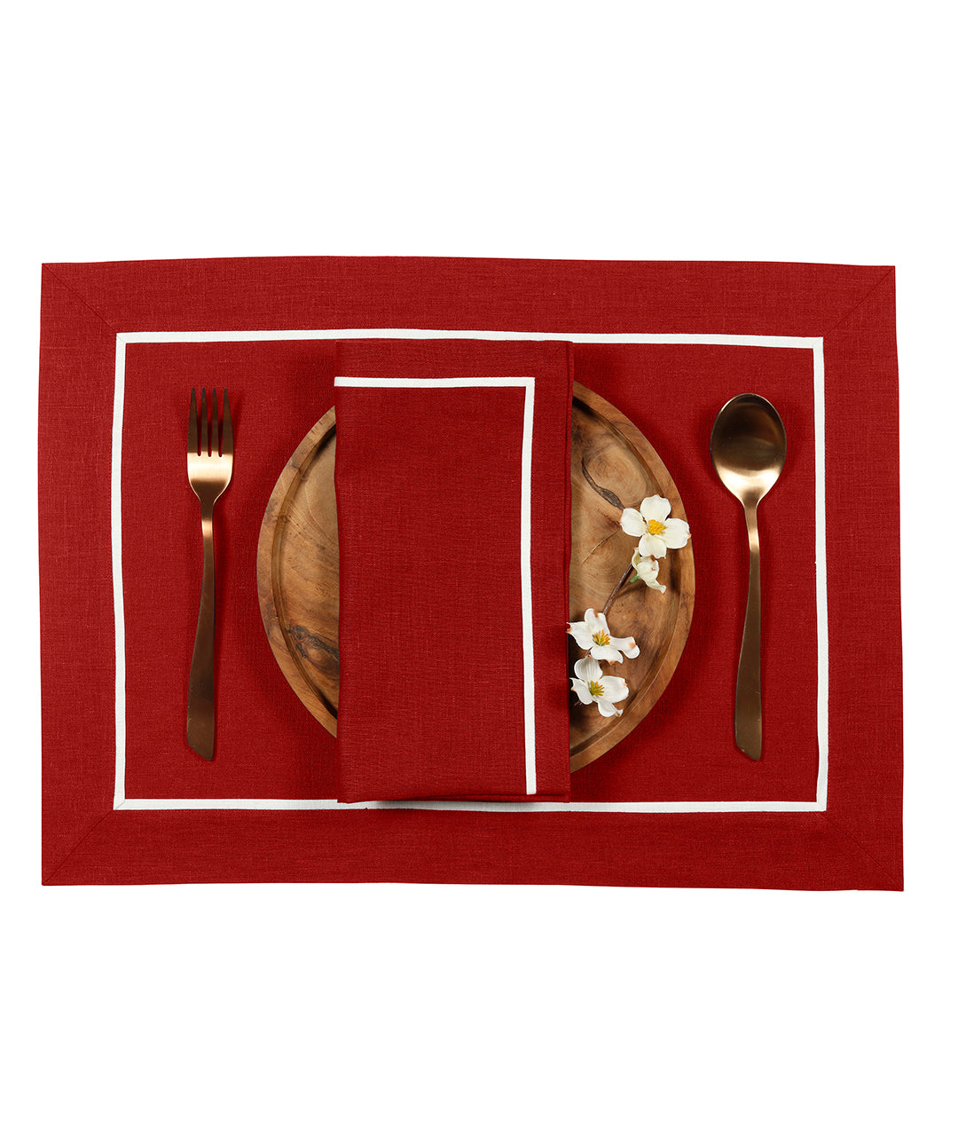 Red & White Linen Placemats 14 x 19 Inch Set of 4 - Reversible