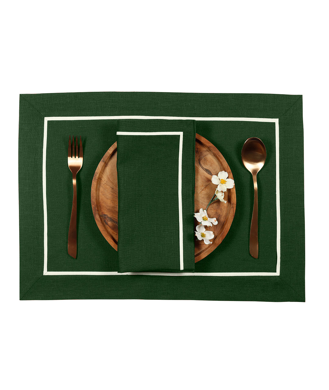 Eden Green & White Linen Placemats 14 x 19 Inch Set of 4 - Reversible
