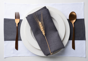 Splicing Linen Placemat - White and Charcoal Grey
