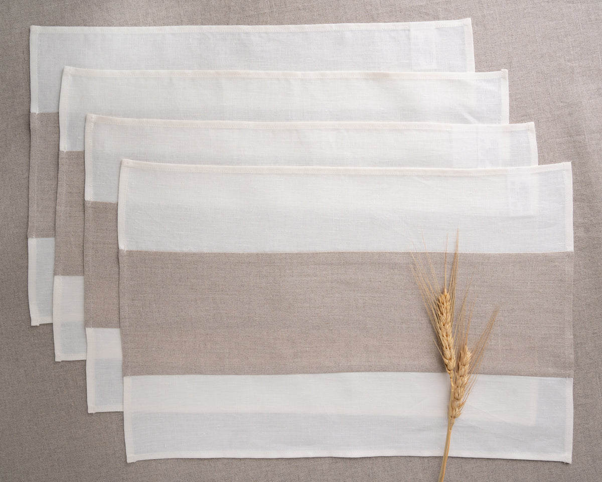 Ivory and Natural Linen Placemats 12 x 18 Inch Set of 4 - Splicing