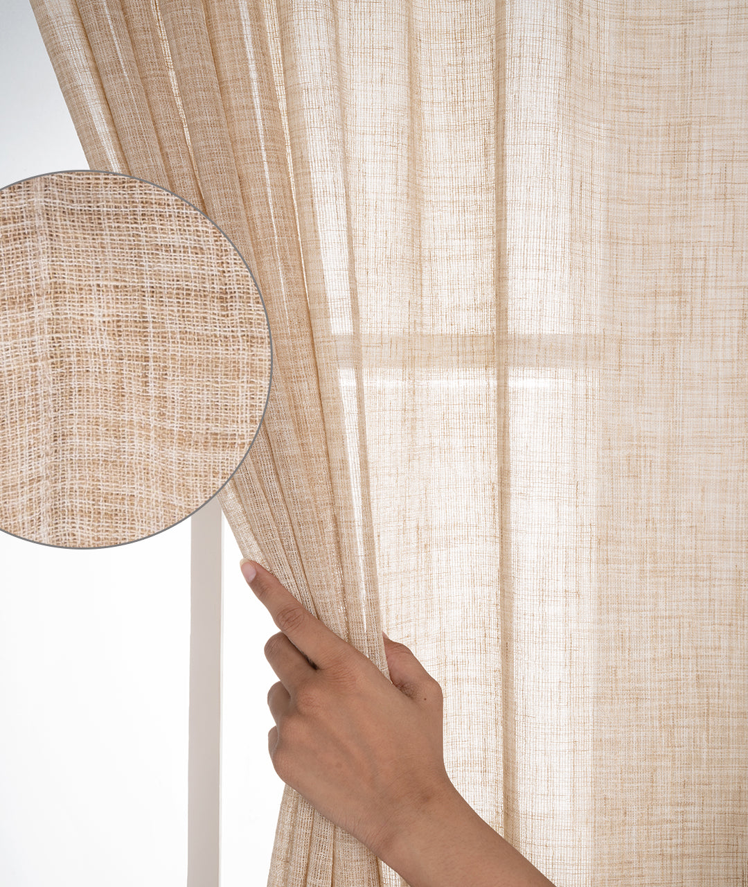 Beige & Ivory Jute Textured Curtain | Set of 2 Panels