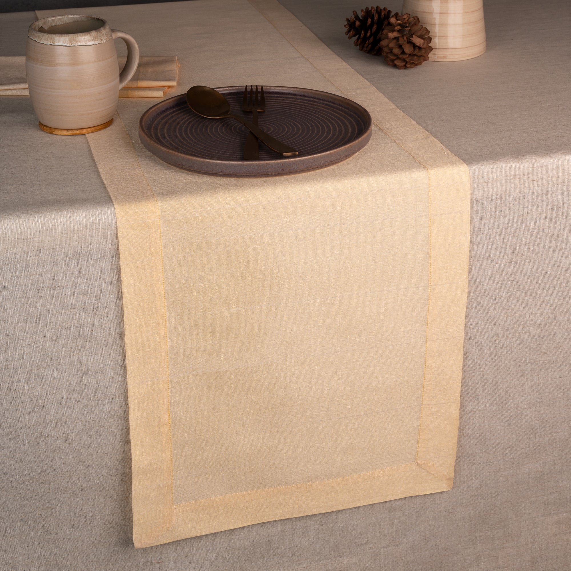 Cream Table Runner, Vegan Silk, Mitered Corner