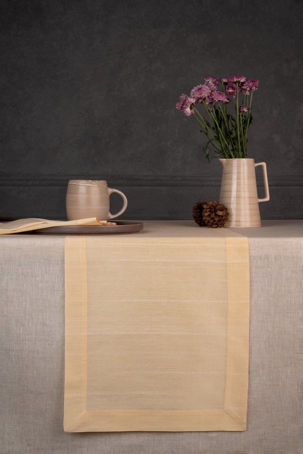 Cream Raw Silk Textured Table Runner - Mitered Corner