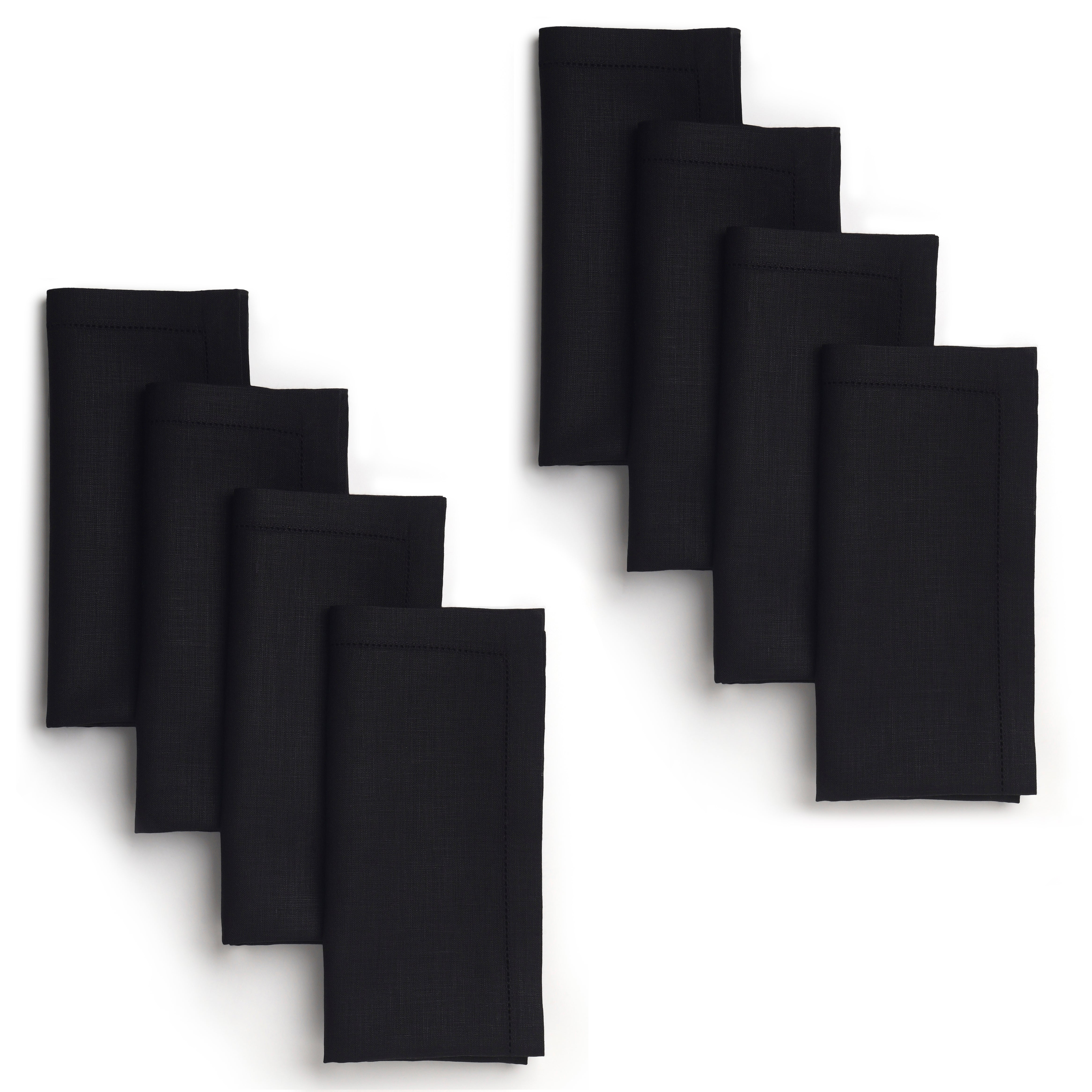 Black Linen Napkins, Hemstitch, 20 x 20 inch, 8 pcs