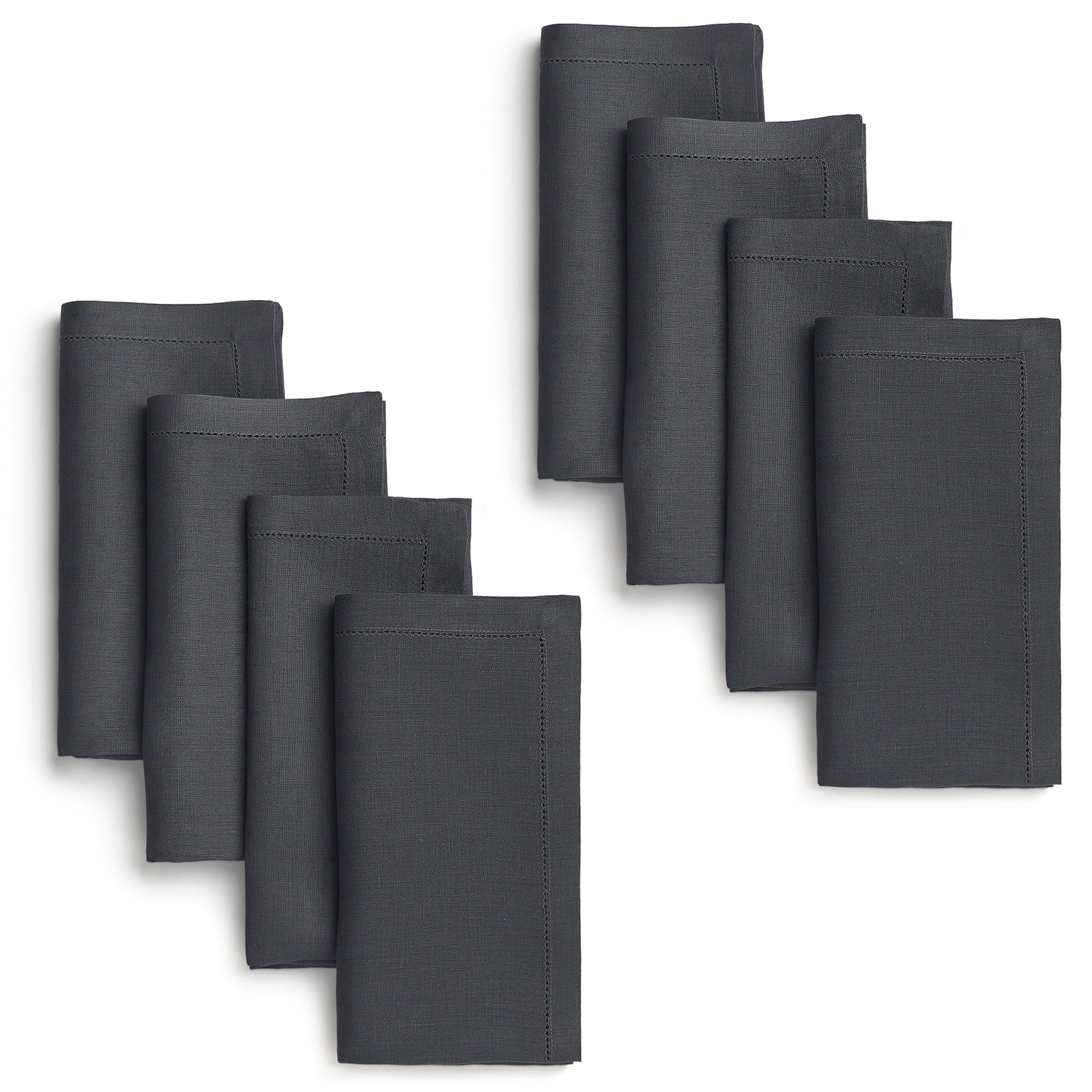 Charcoal Grey Linen Napkins, Hemstitch, 20 x 20 inch, 8 pcs