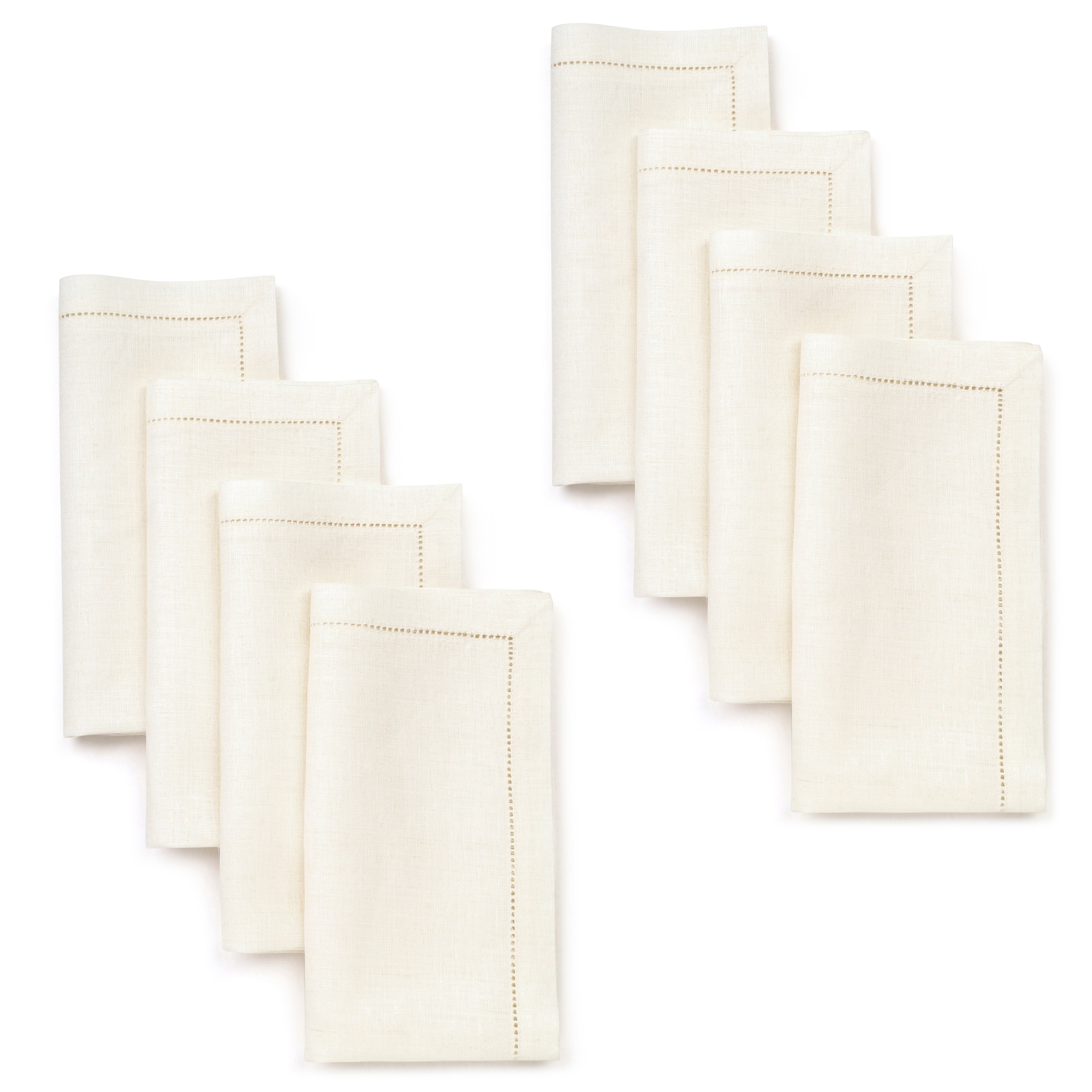 Ivory Linen Napkins, Hemstitch, 20 x 20 inch, 8 pcs