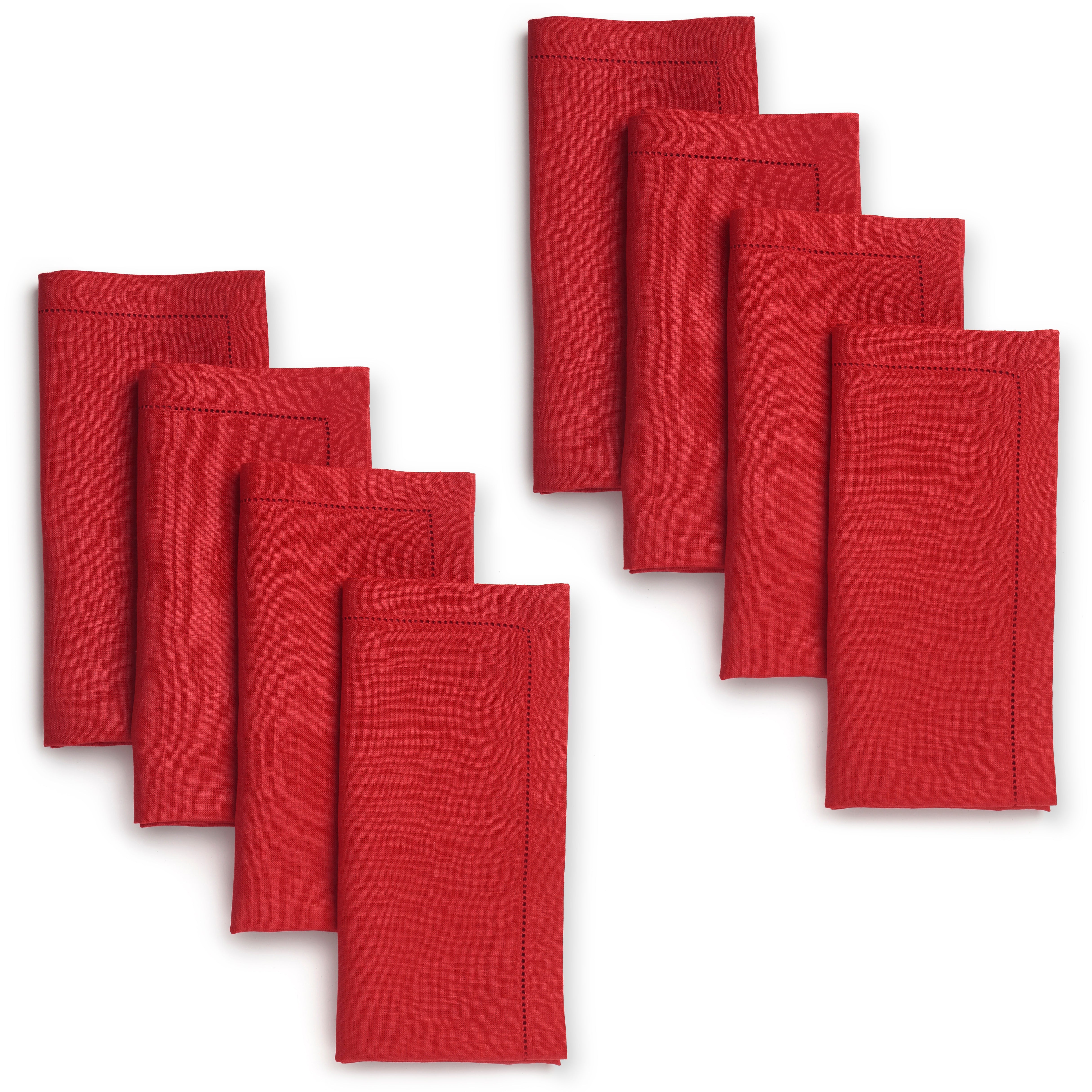 Bright Red Linen Napkins, Hemstitch, 20 x 20 inch, 8 pcs