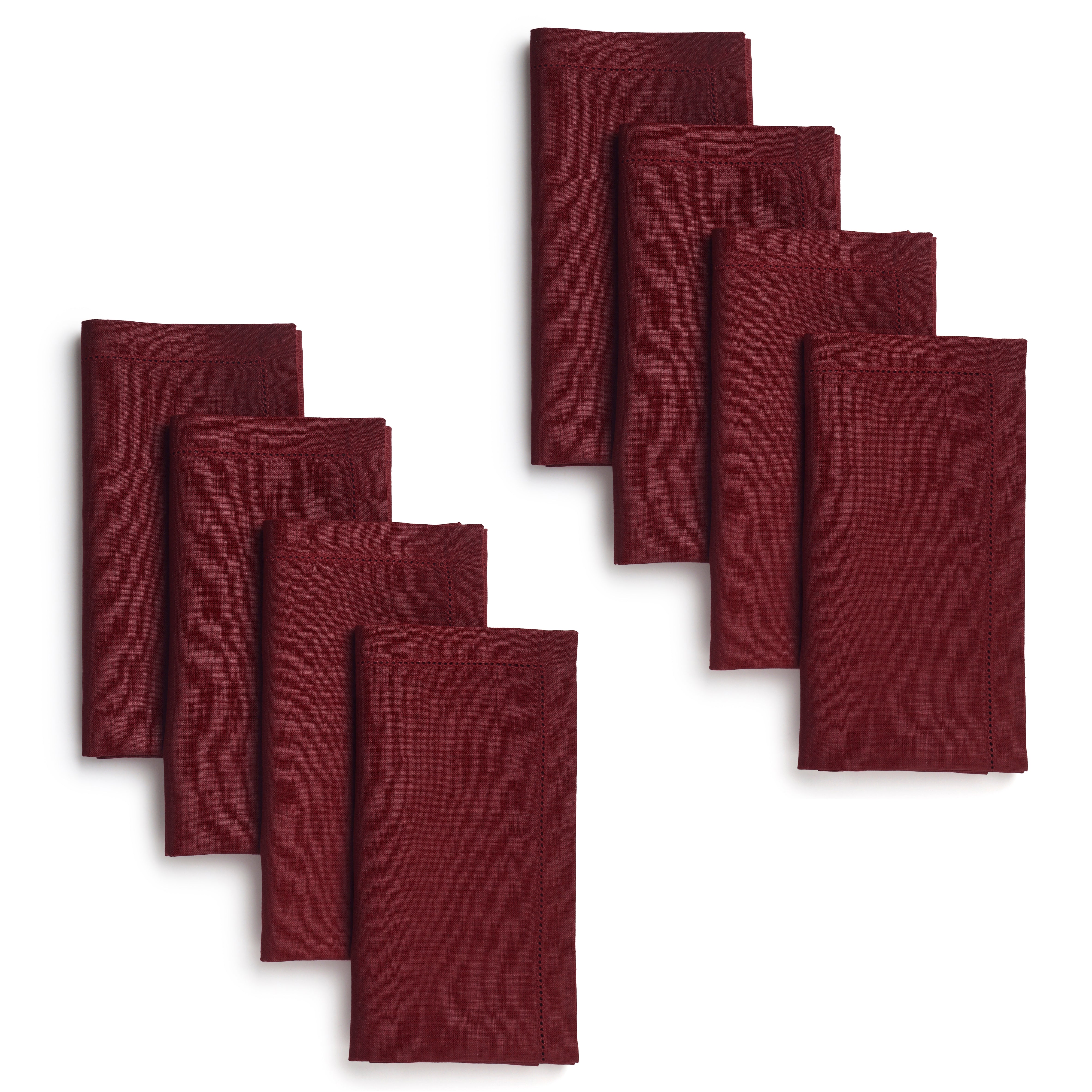 Dark Red Linen Napkins, Hemstitch, 20 x 20 inch, 8 pcs